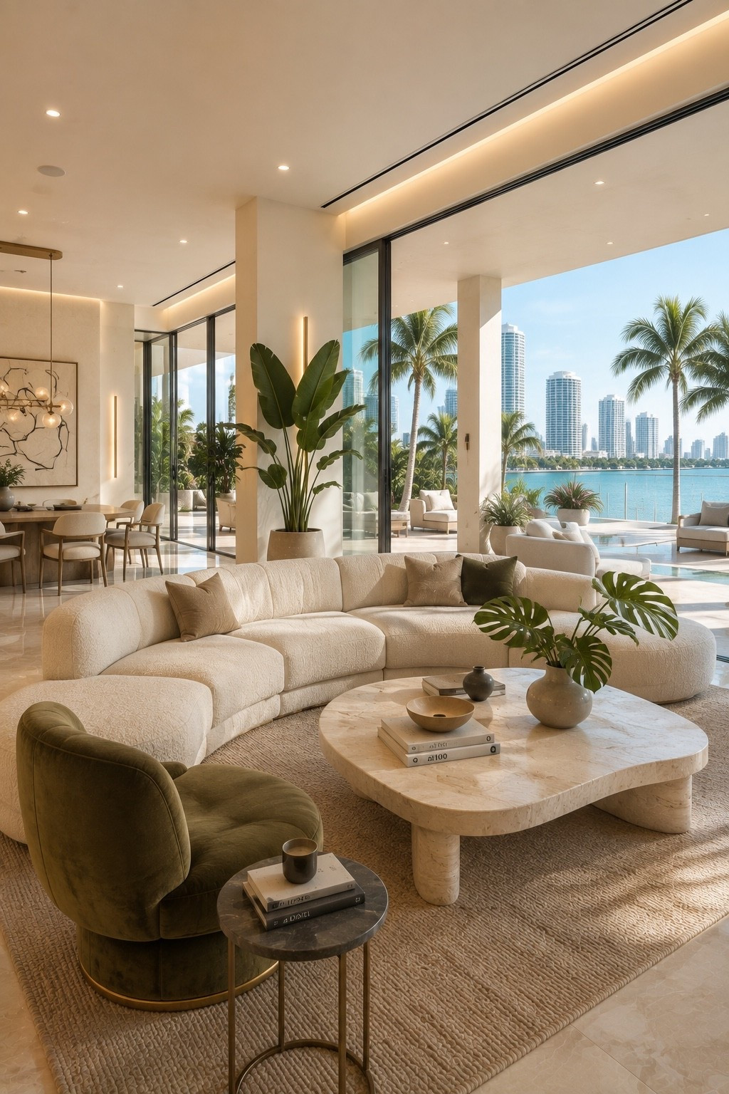 Create a bright and inviting living room with organic modern design, warm neutral colors, curved furniture, natural textures, and floor-to-ceiling windows overlooking the water. This luxury coastal interior blends timeless elegance with contemporary comfort for a serene, designer-inspired home.

#livingroom #modernlivingroom #organicmodern #coastalinterior #luxuryinterior #luxurylivingroom #interiordesign #homedecor #neutralhome #warmminimalism #livingroomdecor #modernhome #designerhome #coastalhome #interiorinspiration #amazonhome #ltkhome #luxurylifestyle #homeinspo #contemporarydesign