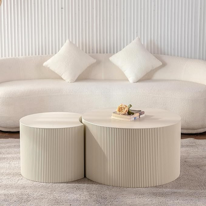 Nesting Coffee Table Set of 2, Round Coffee Table Set Modern Embossed Design Circle Table Accent ... | Amazon (US)