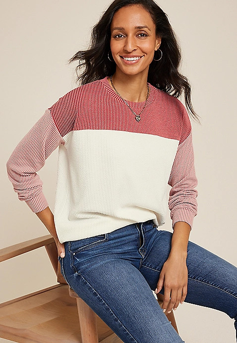 Wavy Ribbed Colorblock Tunic | Maurices