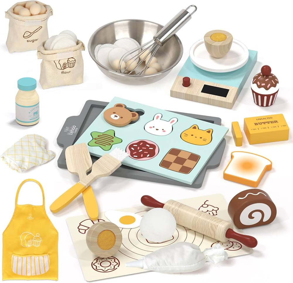 Lehoo Castle Play Food Set for Kids Kitchen, Play Kitchen Accessories Wooden, Kids Baking Set for... | Amazon (US)