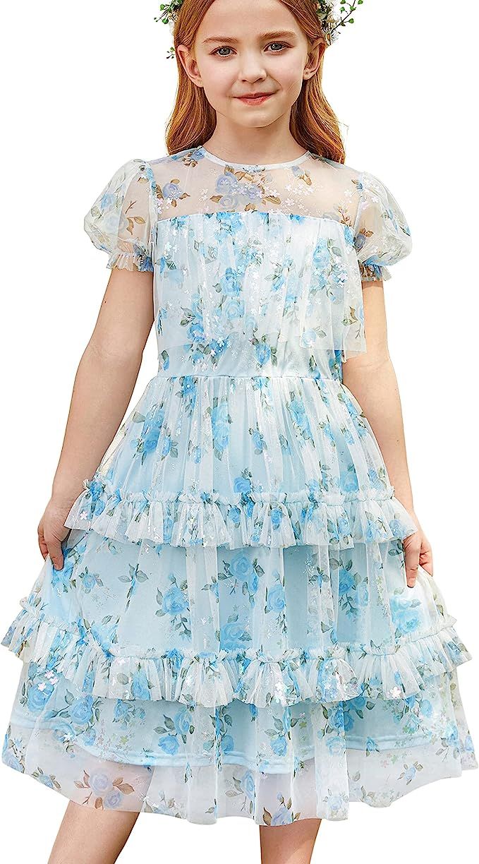 GRACE KARIN Girls Special Occasion Dresses Cute Ruffled Layered Flower Girl Dress for 5-12Y | Amazon (US)