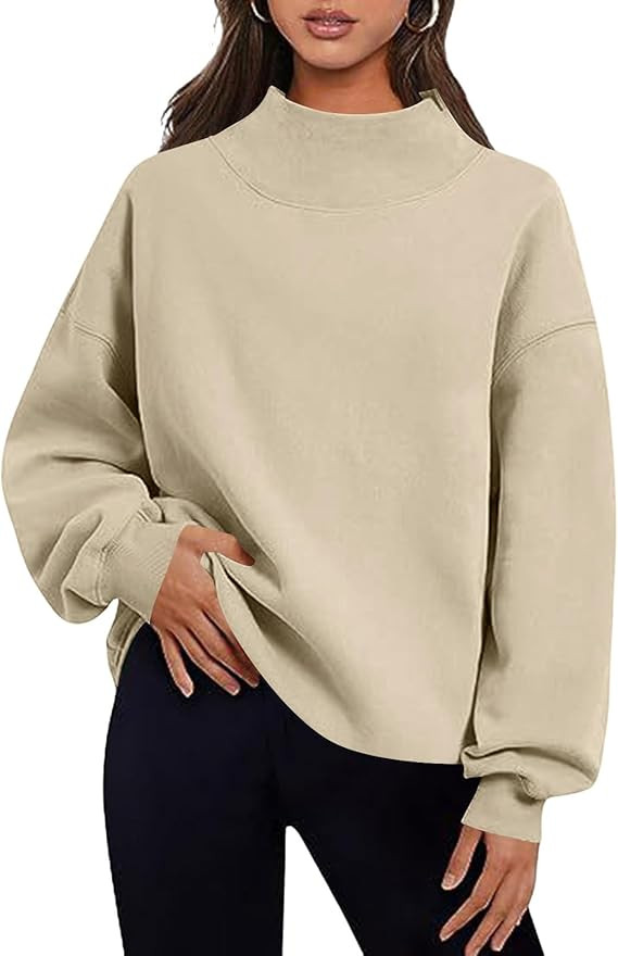 Mock Neck Sweatshirt Women Cute Oversized Sweatshirts Cozy Soft Pullover Sweaters Loose Fit No Ho... | Amazon (US)