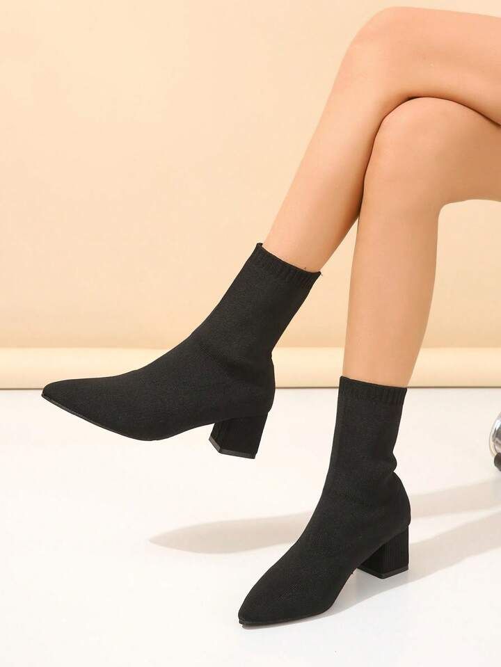Women's Fashionable Chunky Heel Sock Boots | SHEIN
