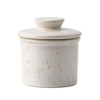 Speckled White Original Reactive Glaze 6 oz. Ceramic Butter Crock With Water Line for Spreadable Fresh Butter | The Home Depot