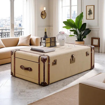Extra Large Beige Solid Wood Vintage Trunk | Wayfair North America