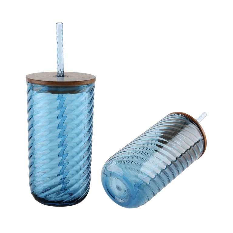 Beautiful 2-piece 21-Ounce Tritan Swirl Texture Sipper Tumbler Set, Blue by Drew Barrymore | Walmart (US)