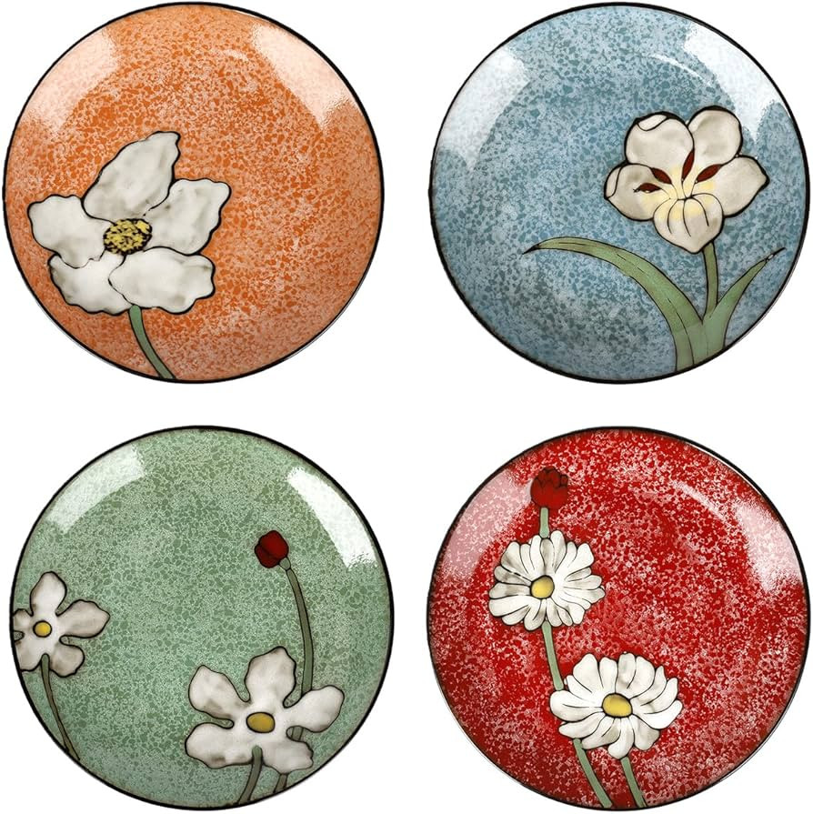 Ceramic Salad Plates Set of 4, 8.2 Inch Underglaze Painting Dessert Plates, Appetizer Plates-Micr... | Amazon (US)