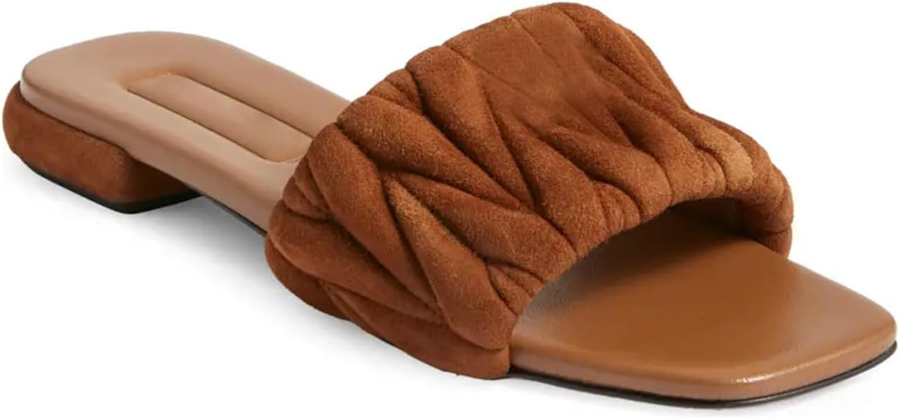 Flat Sandals for Women Square Open Toe Slip on Slides Sandals Comfort Summer Party Dressy Shoes | Amazon (US)