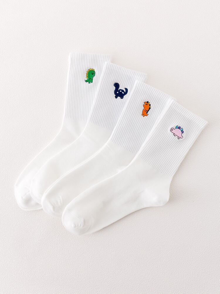 4pairs Dinosaur Embroidery Socks | SHEIN
