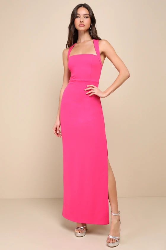 Glamorous Dedication Hot Pink Sleeveless Column Maxi Dress | Lulus