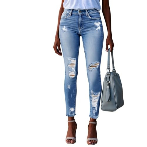 Capri Jeans for Women Mid Rise Boyfriend Ripped Jeans Stretchy Cropped Straight Leg Trendy Slim Fit Skinny Jean Y2k Raw Hem Distressed Capri Denim Pants Vintage Crop Mom Cowgirl Jean | Amazon (US)