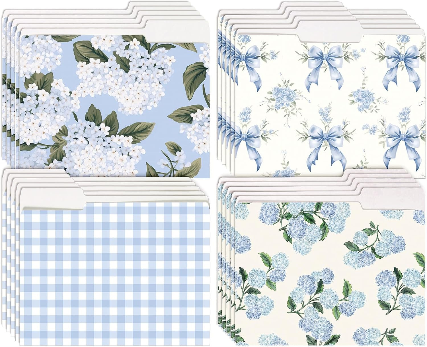 Whaline 24 Pack Hydrangea Floral File Folders Letter Size Blue Bow Plaid Flower File Pockets with 1/3 Cut Tab for Home Office Classroom Supplies, 8.9 x 11.6 Inch | Amazon (US)