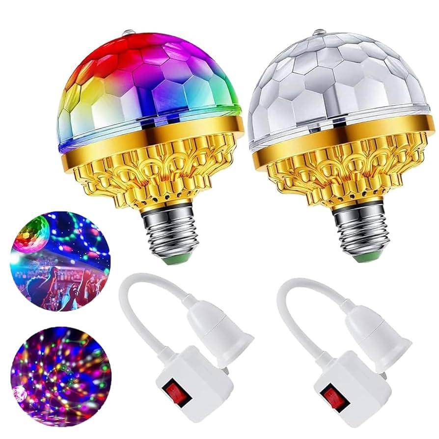 2Pcs Colorful Rotating Magic Ball Disco Ball Light Bulb with Sockets, Plug in RGB LED Stage Light... | Amazon (US)
