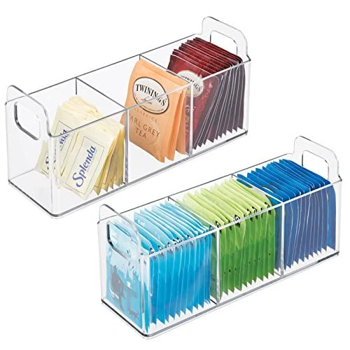 mDesign Plastic Kitchen Pantry, Cabinet, Countertop Storage Organizer - Divided Tea Caddy - Holds Be | Amazon (US)