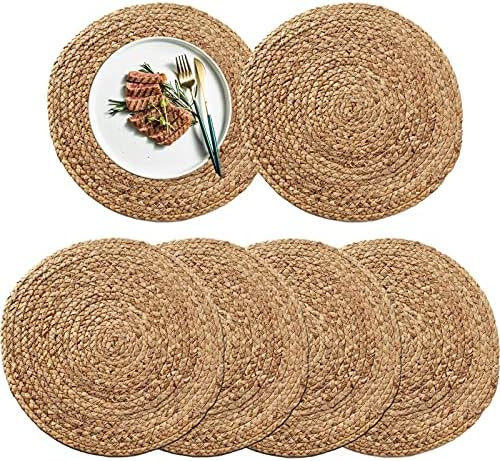 Amazon.com: Woven Placemats Set of 6,14 inch Natural Rattan Placemats Round Place Mats Heat Resis... | Amazon (US)