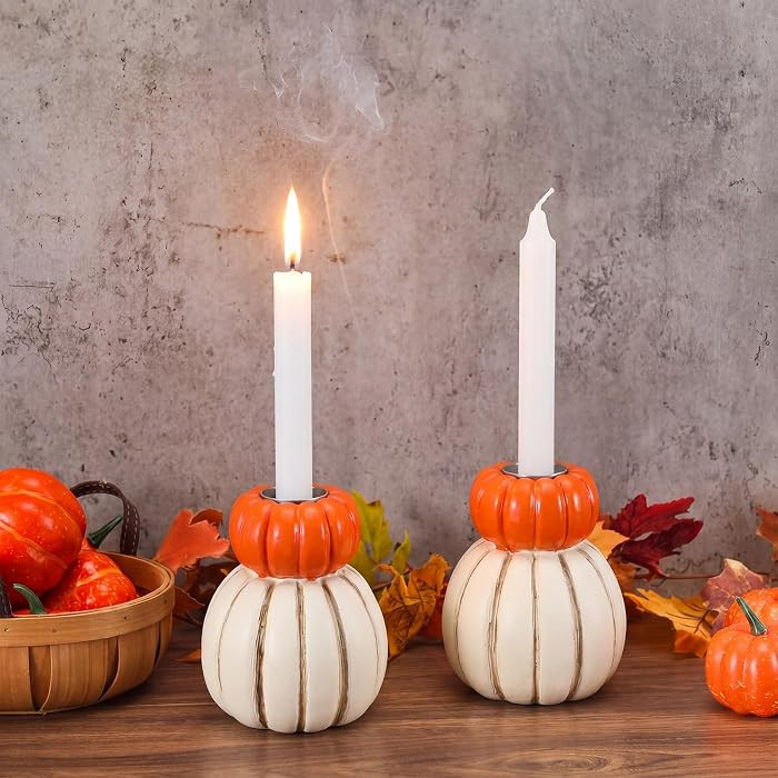 2 Pack Pumpkin Candlestick Holder for Decorations, 5.7 x 4.7 Inch Resin Pumpkin Candle Holders, R... | Amazon (US)