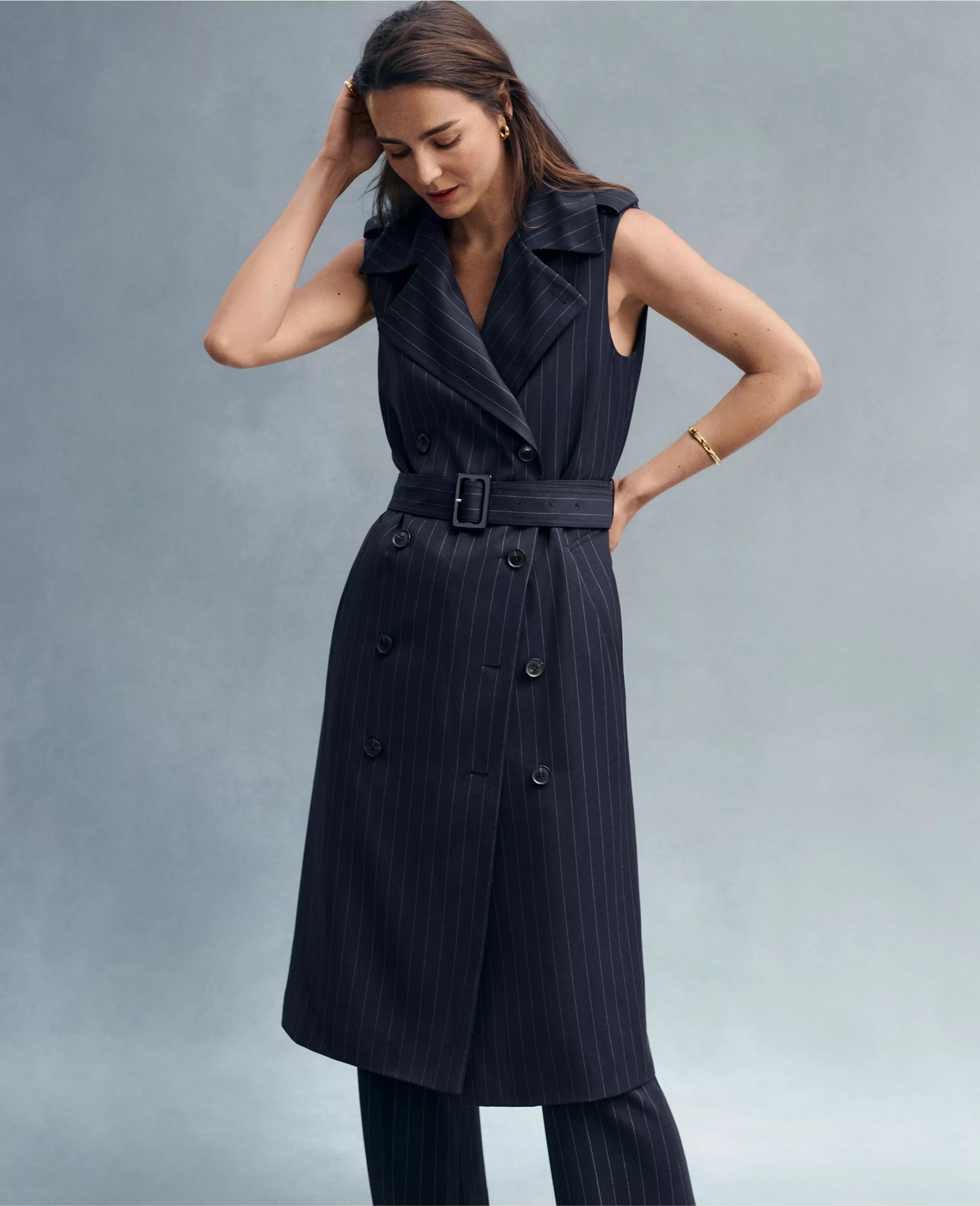 Pinstripe Belted Trench Vest | Ann Taylor (US)