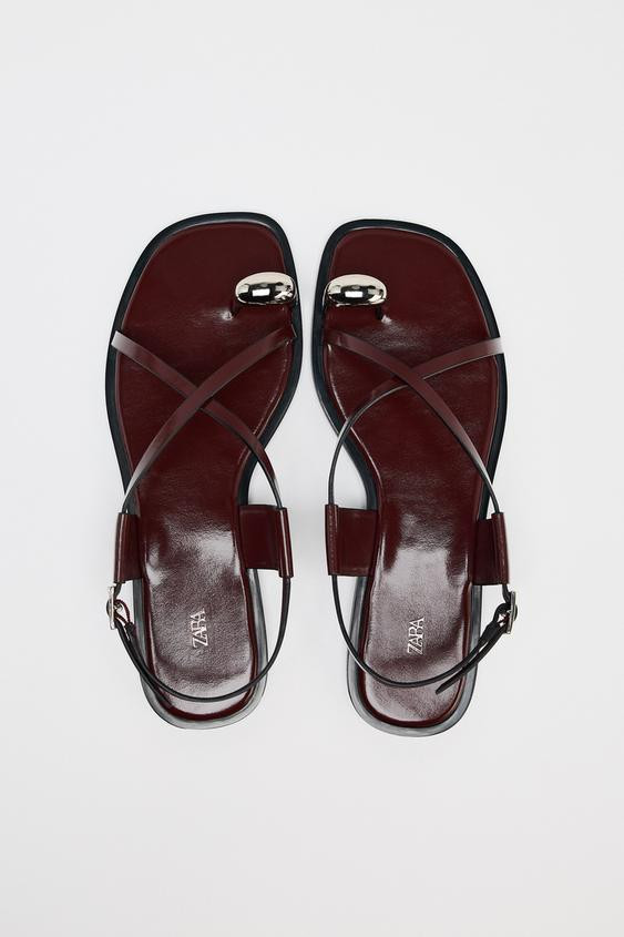 FLAT STRAPPY SANDALS WITH METAL EMBELLISHMENT | Zara US