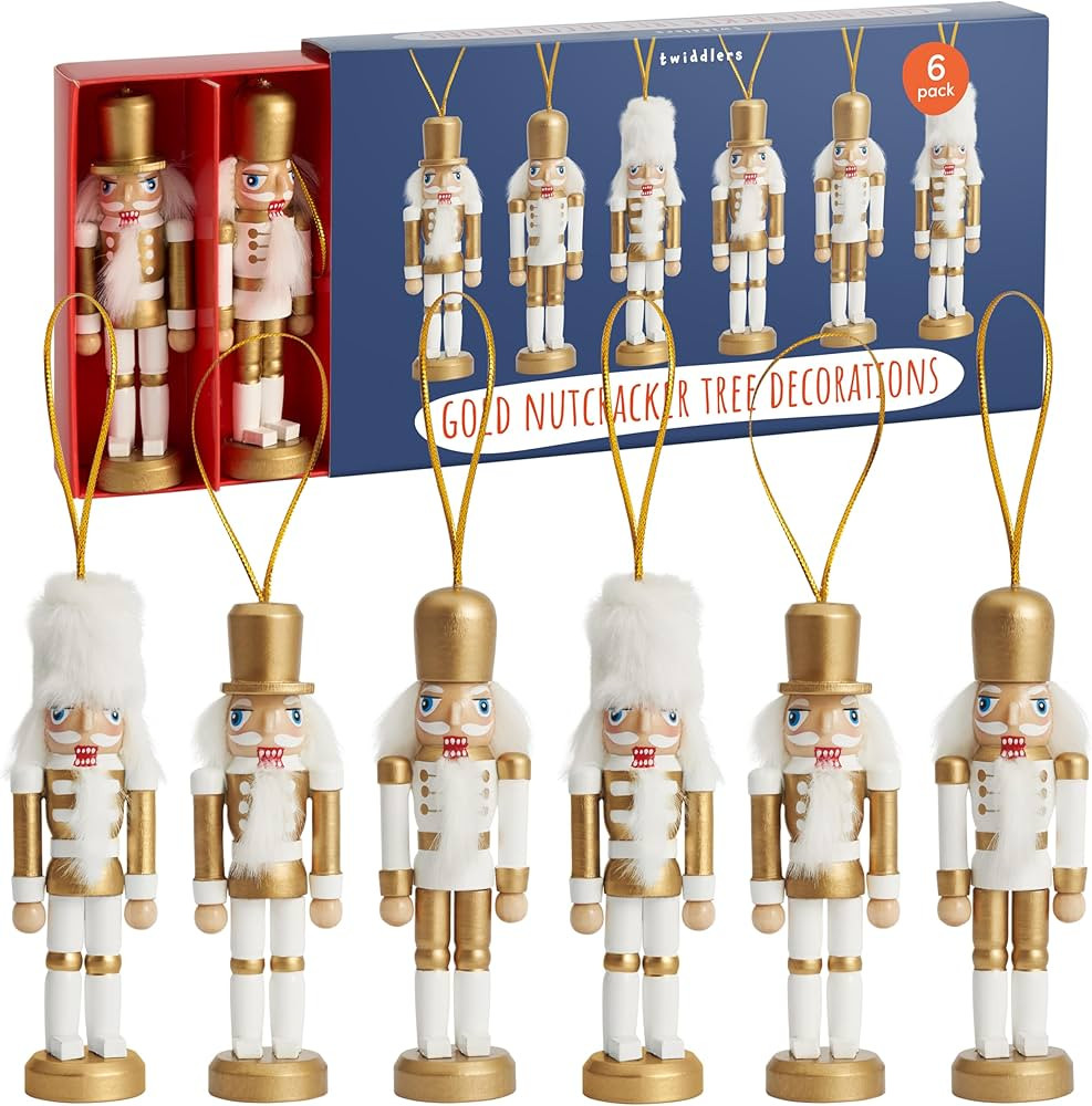 THE TWIDDLERS 6 PCS Mini Nutcracker Ornaments for Christmas Tree (Gold) 4" Nut Crackers Christmas... | Amazon (US)