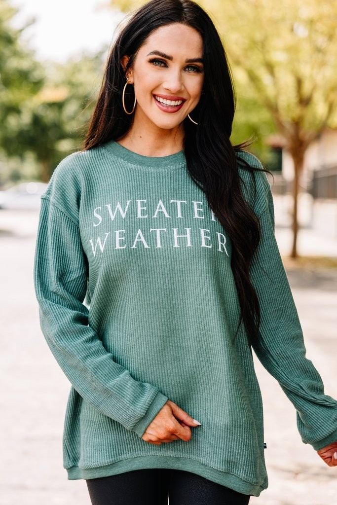 Sweater Weather Green Corded Graphic Sweatshirt | The Mint Julep Boutique