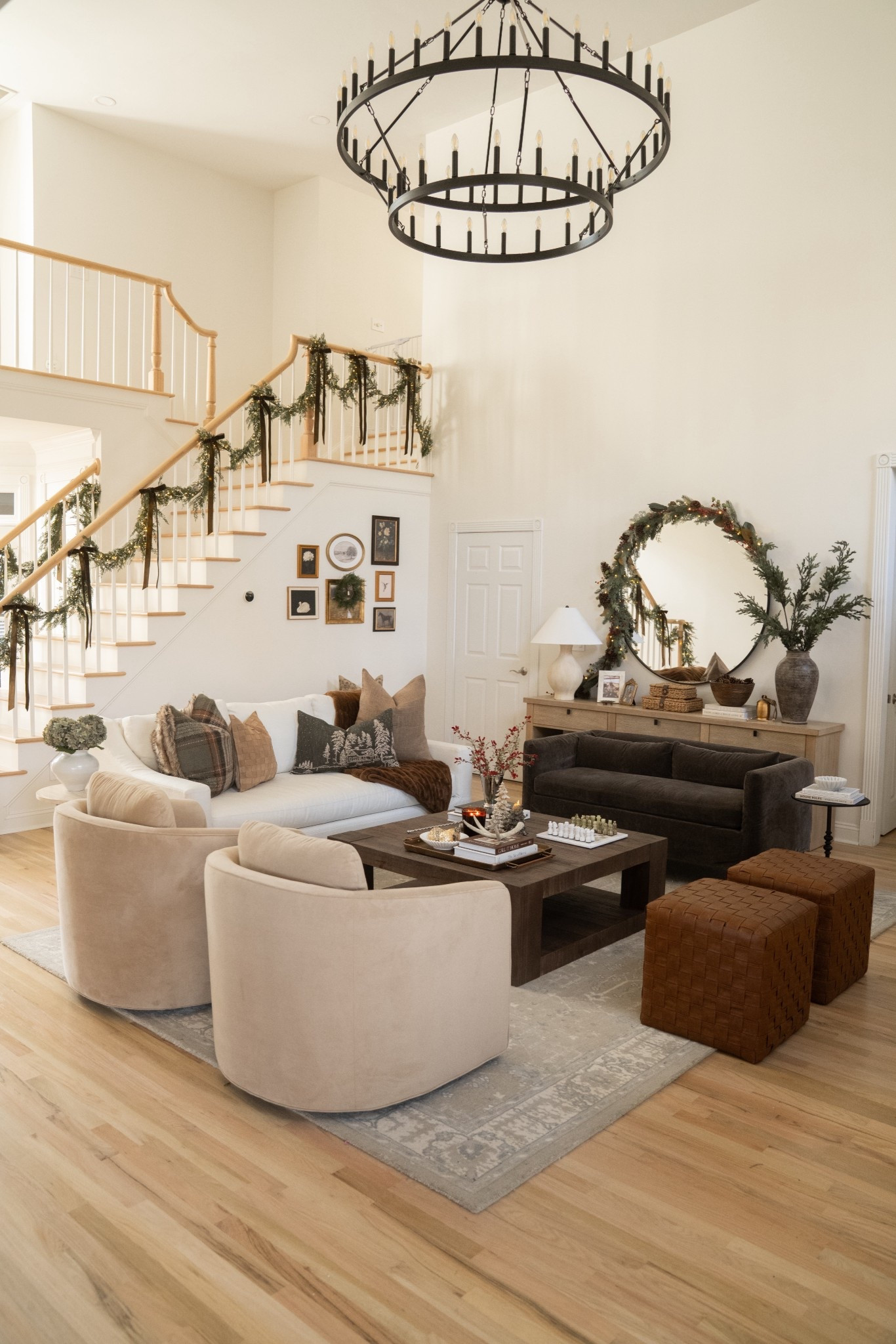 Our living room is looking extra festive! Cozy, timeless, RL and Nanci Meyers inspired decor 🤍 love all the different textures! We mixed velvet, suede, different wood tones and metals



#LTKHome #LTKHoliday