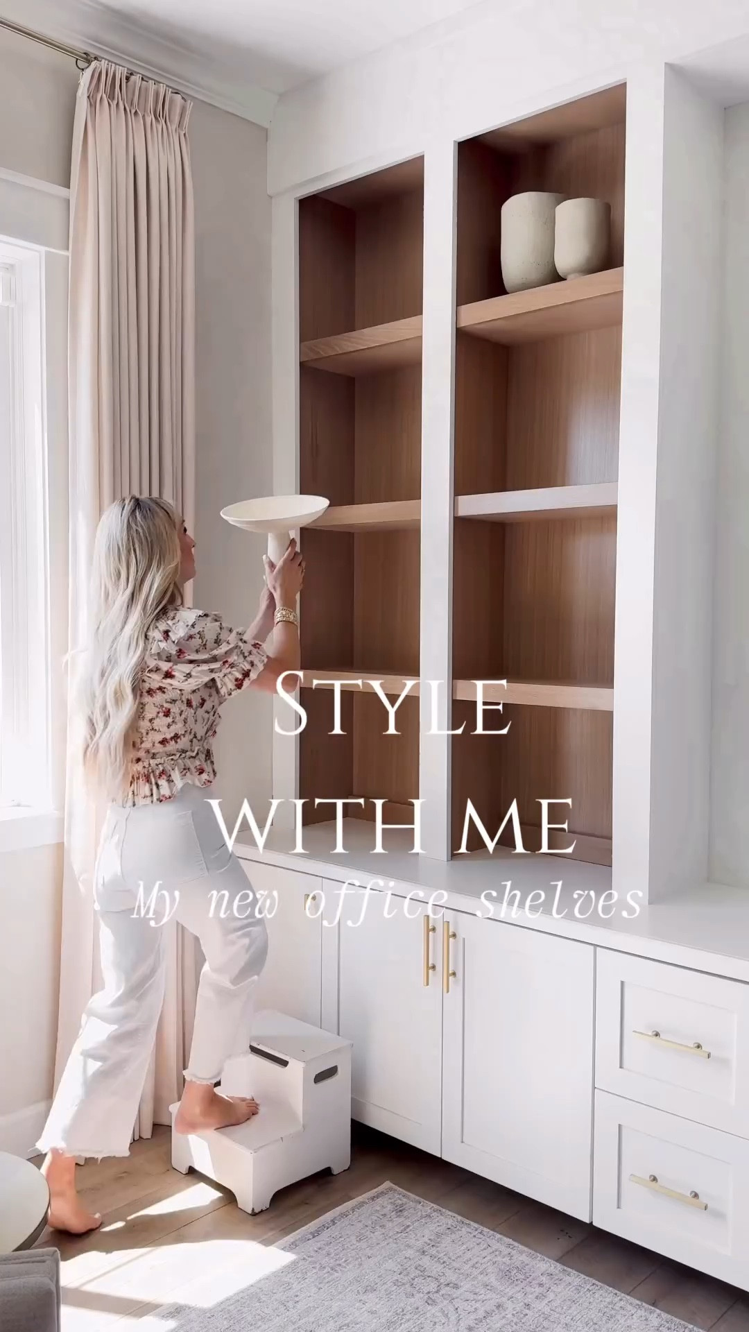 Let's style these built-ins! What do you think?

Home  home decor  home finds  home office  office styling  shelf styling  modern home  neutral home  floral blouse  white jeans  ourpnwhome

#LTKstyletip #LTKVideo #LTKhome