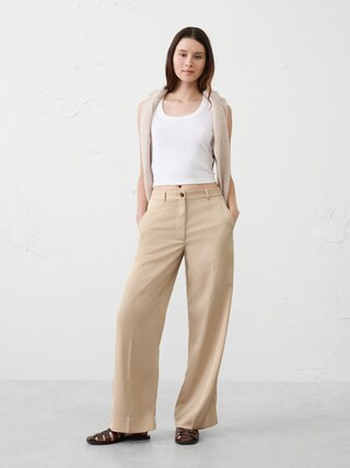 WIDE-LEG HIGH-RISE TWILL TROUSER | Banana Republic Factory