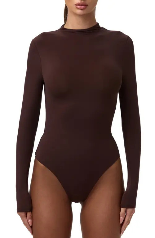 Naked Wardrobe Naked Long Sleeve Bodysuit in Dark Chocolate at Nordstrom, Size Large | Nordstrom