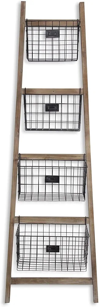 Cheung's 4606 4 Metal Storage Basket Ladder, Brown | Amazon (US)