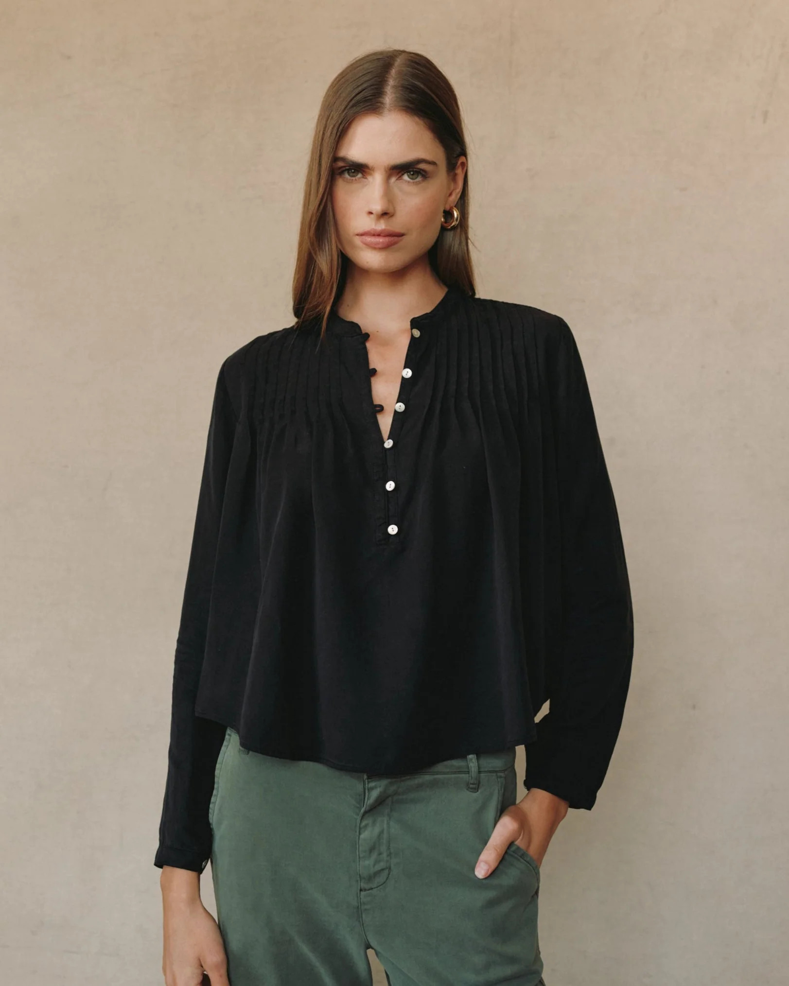 Long Sleeve Pintuck Pullover - Black - Bella Dahl | Bella Dahl