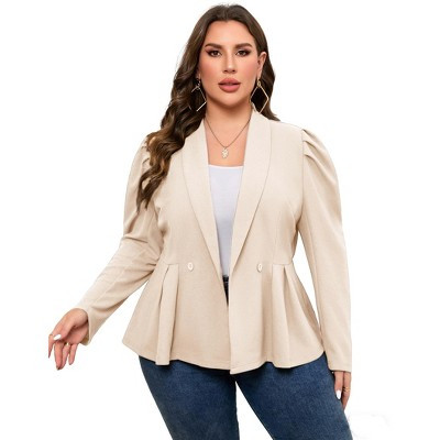 Plus Size Business Casual Blazers for Women Long Sleeve Shawl Lapel Blazer Suit Jackets Beige 1XL | Target
