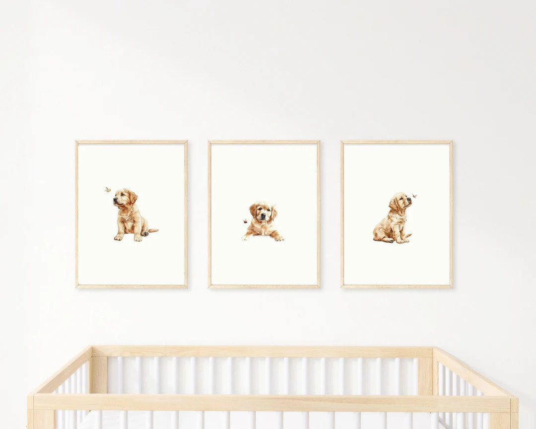 Puppy Nursery Print Dog Wall Art Golden Retriever Dog Print for Kid Room Nursery Wall Art Printab... | Etsy (US)
