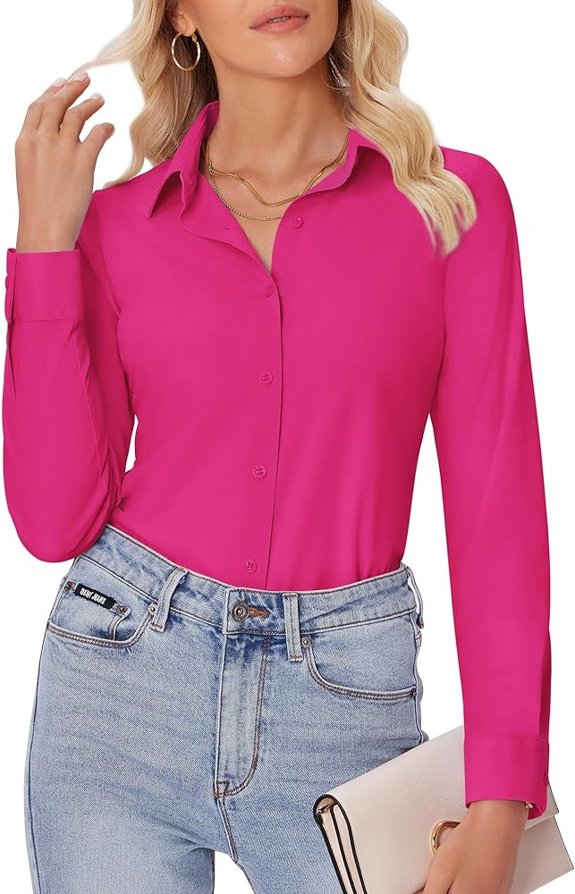 siliteelon Button Down Shirts for Women Slim fit Long Sleeve Stretch Dress Shirts Work Shirt Wrin... | Amazon (US)