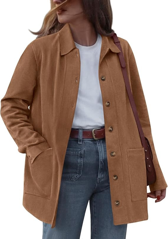 BTFBM Faux Suede Jacket Women Fall Fashion 2026 Leather Jackets Long Sleeve Button Down Winter Co... | Amazon (US)