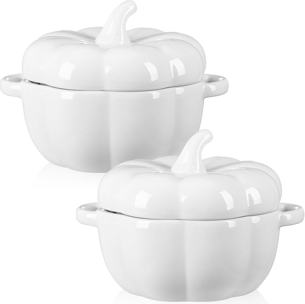 Hushee 2 Pcs Fall Ceramic Pumpkin Soup Bowls with Lid and Handles Thanksgiving Dutch Oven Pot 14 ... | Amazon (US)