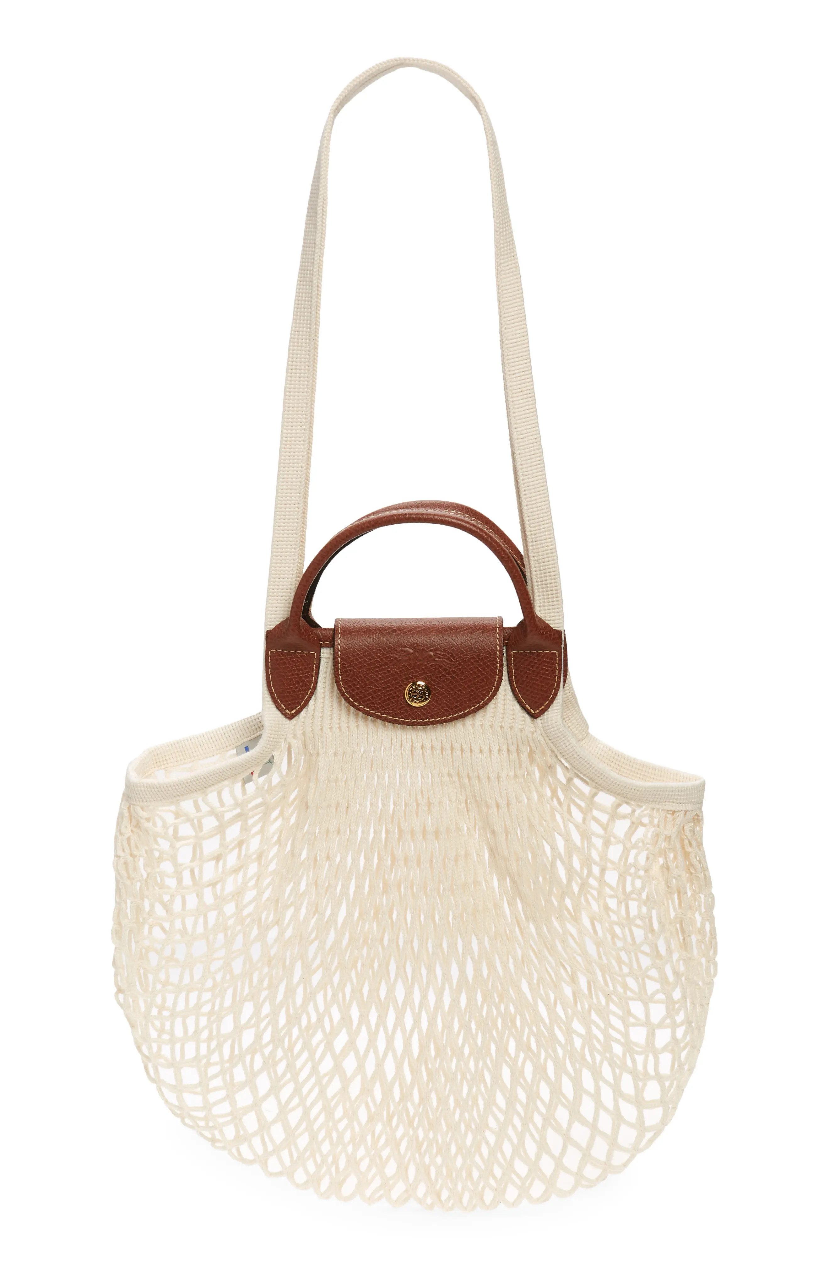 Longchamp Le Pliage Filet Knit Shoulder Bag in Ecru at Nordstrom | Nordstrom