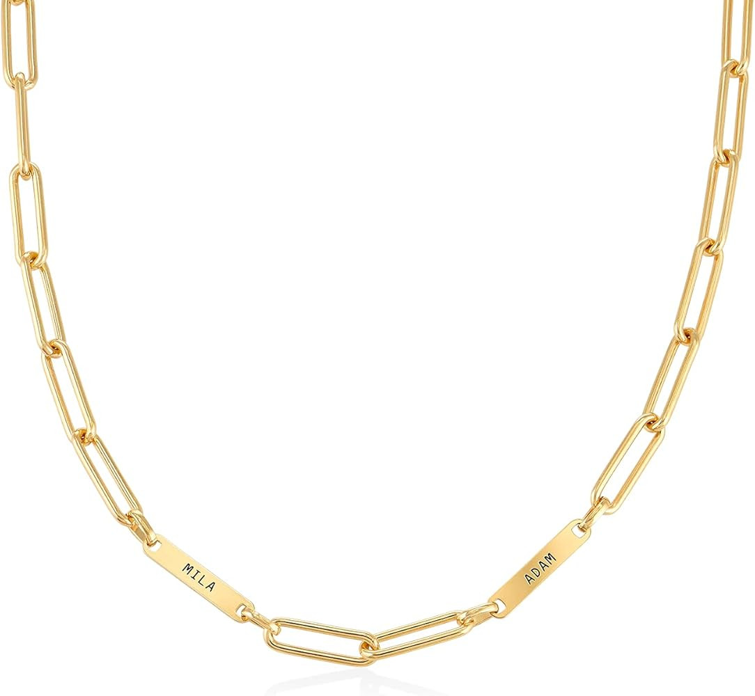 Oak&Luna - Paperclip Chain Ivy Name Necklace - in Sterling Silver or 18K Gold Plating - Customized E | Amazon (US)
