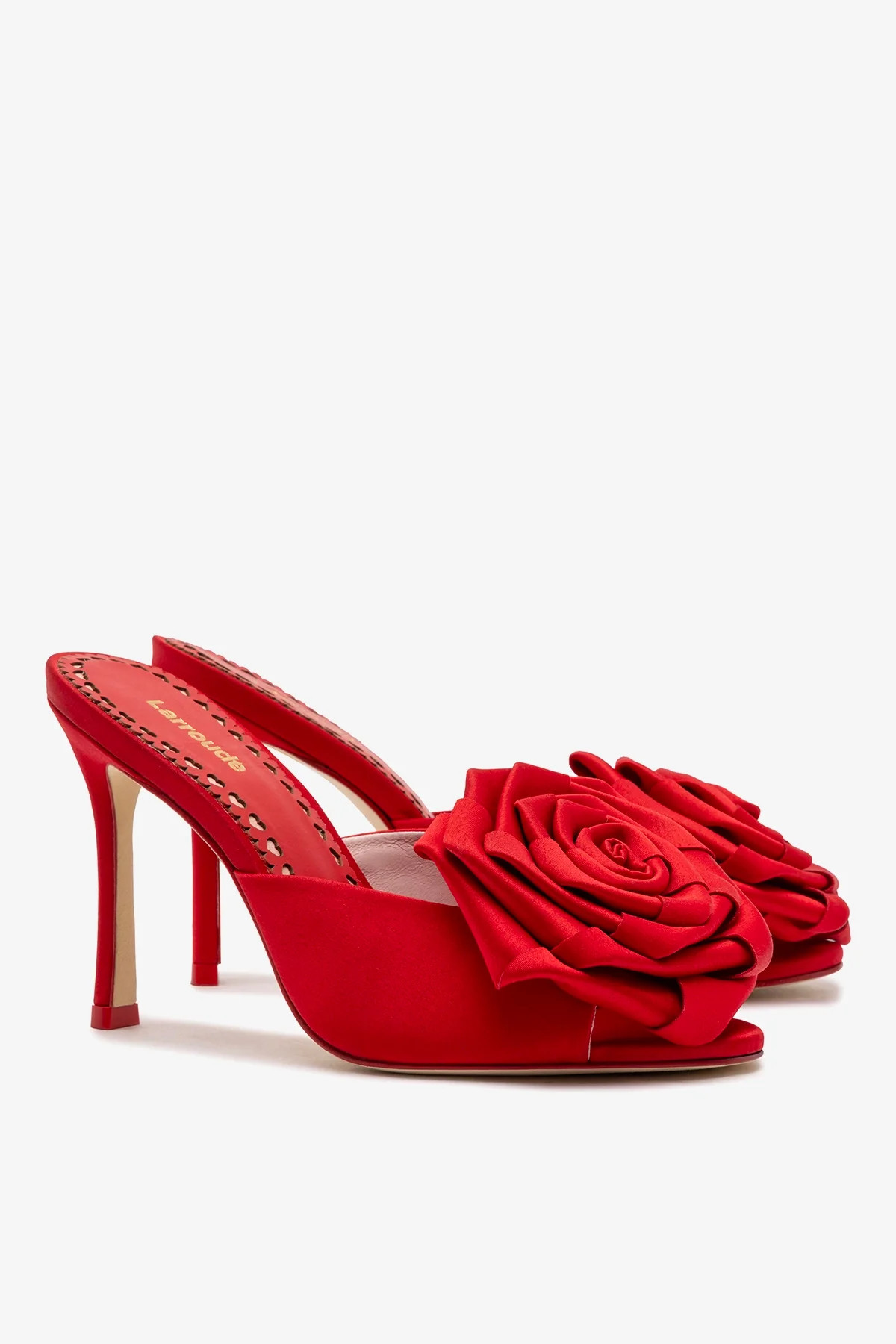 Scarlet Mule In Cherry Satin | Larroude