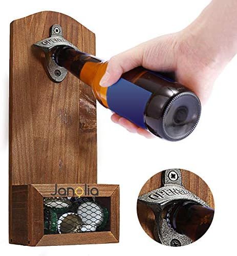 Janolia Bottle Opener, Wooden Wall Beer Opener Mounted with Cap Catcher, Vintage Style, Gift for ... | Amazon (US)