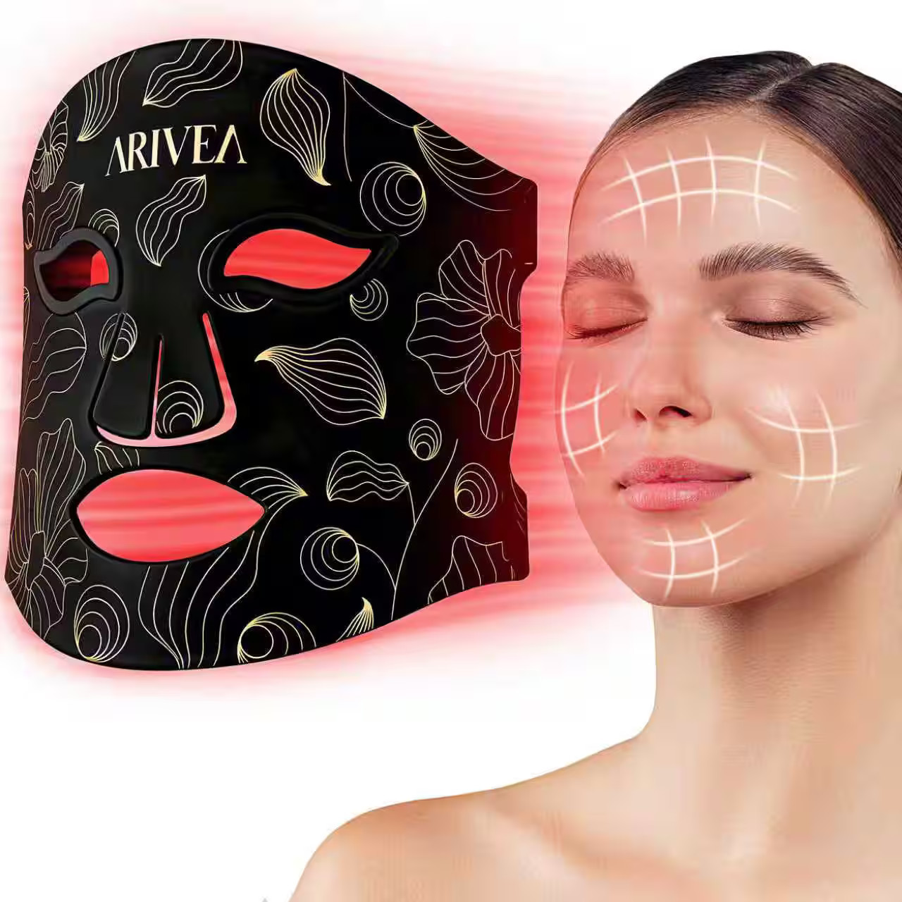 Arivea - Wireless Red Light Therapy Mask for Face, Rechargeable NIR LED, Home & Travel - Black | Best Buy U.S.