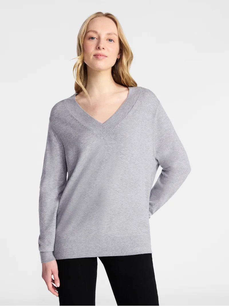 Time and Tru Women’s V-Neck Pullover Sweater, Lightweight, Size XS-XXXL | Walmart (US)