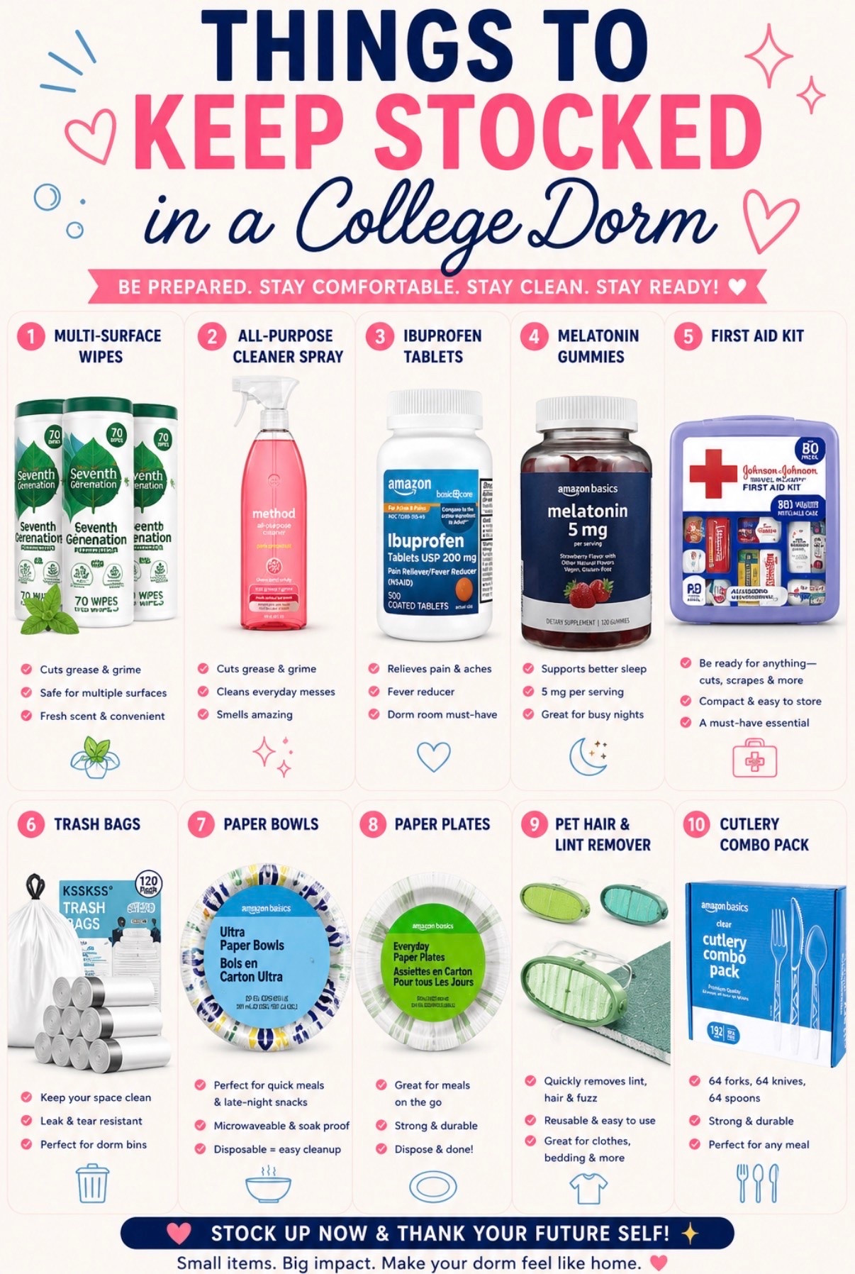 The little things are the first things to run out. 💡

Before move-in day, stock your dorm with the everyday essentials you’ll be glad you packed. From cleaning supplies and disposable dishes to first aid, pain relief, and late-night study must-haves, these inexpensive items can save you time, money, and stress all semester long.

✨ Save this checklist before you shop and thank yourself later!

🛒 Find all of these dorm essentials through my Amazon storefront.
#CollegeDorm #DormEssentials #CollegeMoveIn #DormLife #BackToCollege

#LTKU #LTKmomlife #LTKHome