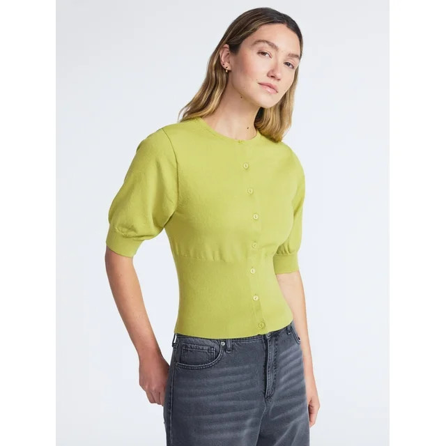 Scoop Women's Rib Cardigan Sweater with Short Sleeves, Lightweight, Sizes XS-XXL | Walmart (US)