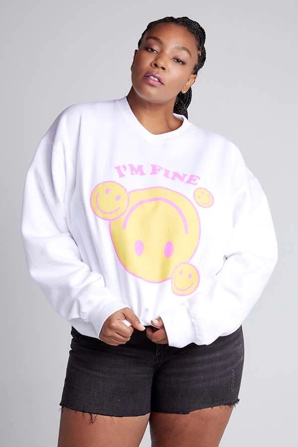 I'M FINE SMILEY OVERSIZED SWEATSHIRT | LULUSIMONSTUDIO