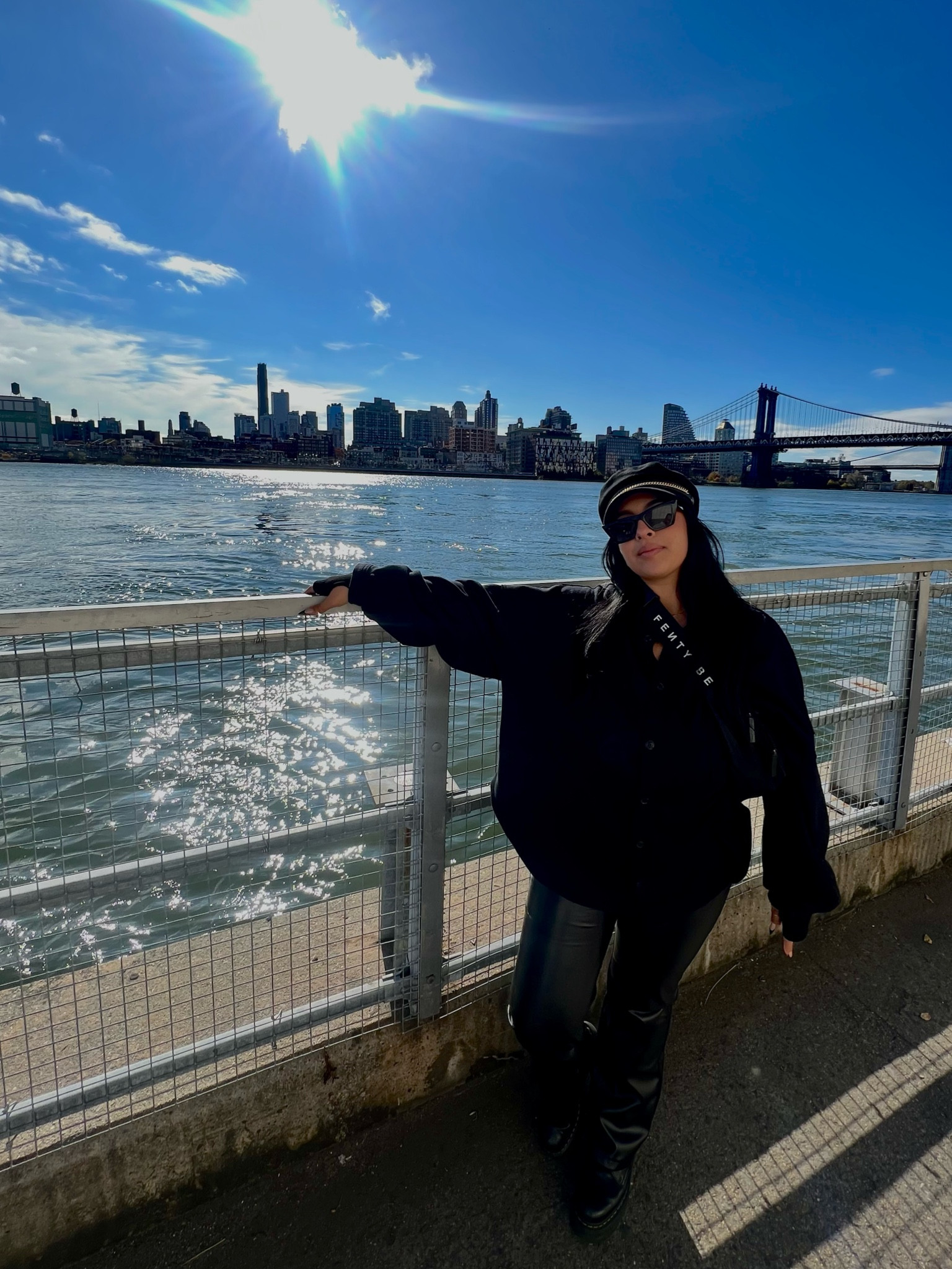 New York fit! Oversized button up fleece material by savage & fenty, leather pants with docs. Fenty Fanny pack & a hat with chain 

#LTKbeauty #LTKtravel #LTKSeasonal