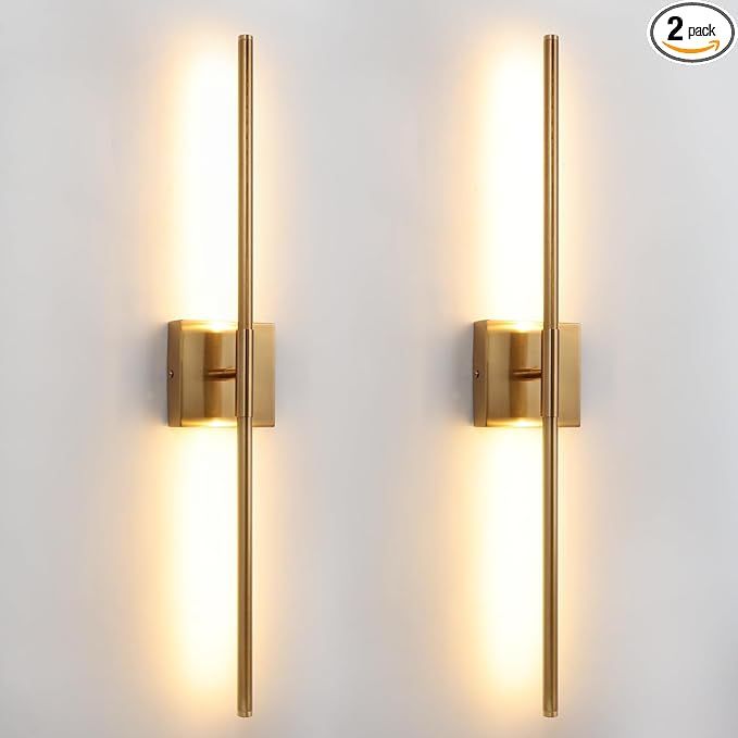 Brushed Gold LED Wall Sconces Set of 2 with Warm White Light | Amazon (US)