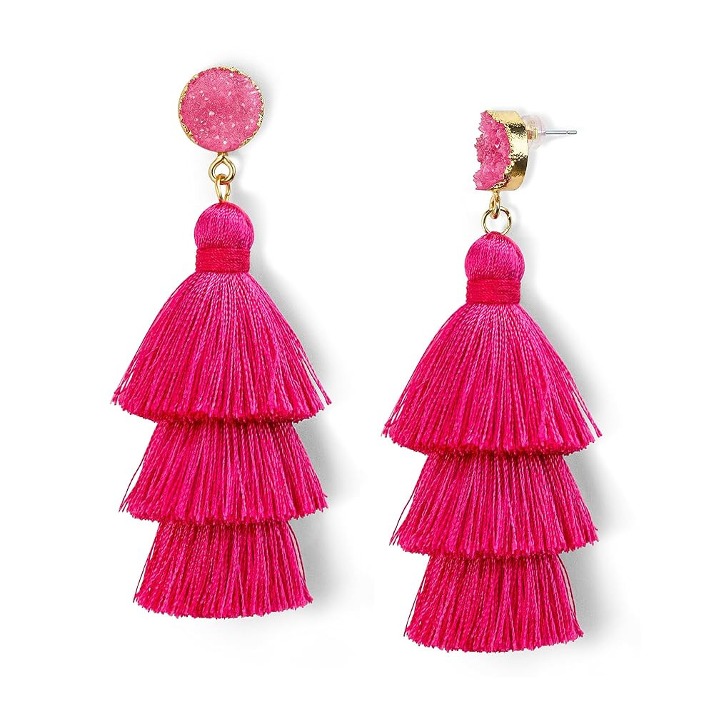 Me&Hz Colorful Layered Tassel Earrings Bohemian Statement Tiered Tassel Big Dangle Drop Earrings ... | Amazon (US)