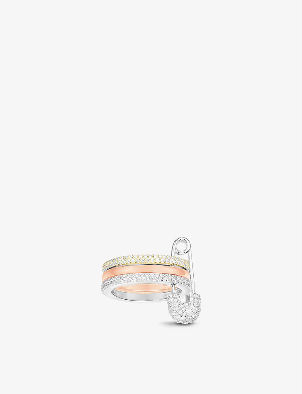 Triple Hoops And Safety Pin rose gold-tone sterling silver and zirconia ring | Selfridges