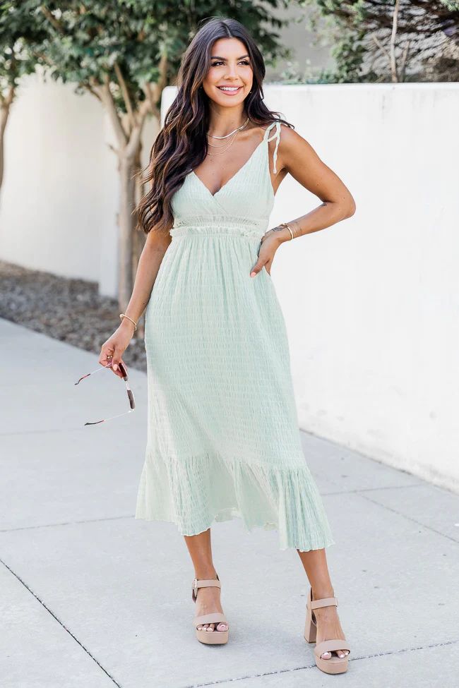 In The Wind Sage V-Neck Midi Dress FINAL SALE | Pink Lily