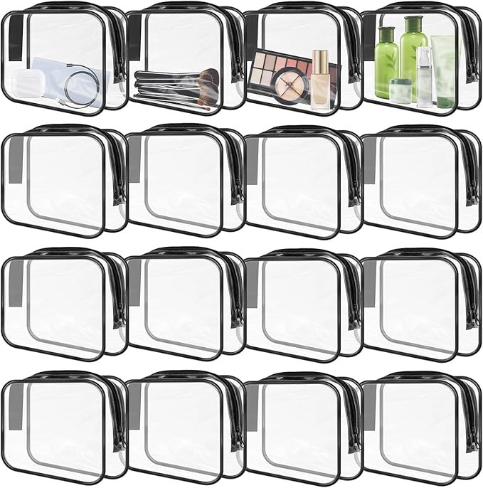 16 Pack Clear Makeup Bags, TSA Approved Toiletry Bag for Travel, Waterproof PVC Clear Cosmetic Ba... | Amazon (US)